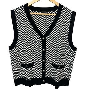 Talbots Women’s Black White Wool Blend Sweater Vest Herringbone‎ XL